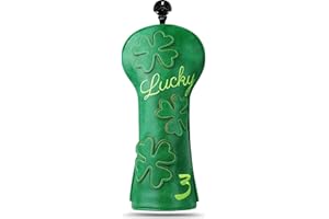 BIG TEETH Golf Club Head covers for Driver/Fairway Wood/Hybrid/(1.3.5.UT)/Irons/Putters Green PU Leather Clover