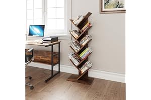 YITAHOME Tree Bookshelf, Floor Standing Book Shelf, Tall Industrial Wooden Shelves Bookcase, Display Storage Shelving Units for Living Room Home Office - Rustic Brown Book shelves