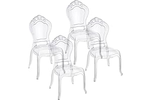 Baroni Home Set aus 4 transparenten Polycarbonat-Stühlen, Elegantes stapelbares und wasserdichtes Design für Wohnzimmer, Esszimmer, Schlafzimmer, 48X46X98, Smerli