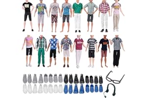 WANDERGO 14 PCS Ken Barbie Dolls vestiti e accessori, tra cui 3 top 3 pantaloni 6 scarpe 1 occhiali e 1 auricolare (stile casuale)