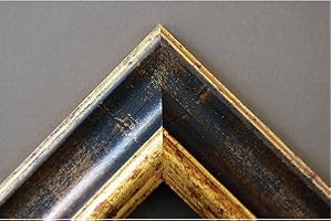 Artecentro cornice dorata per quadri - oro/colore con o senza passepartout in legno-varie misure (oro/blu, 30 x 40 + passepartout)