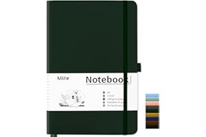 Mlife Notizbuch liniert A5,Journal Buch mit 200 Seiten,Premium 100gsm Tintenfestes Papie Dickes,PU Hard Cover Notebook,Innentasche,Elastisch Gebändert,bullet journal & Notizblock Hardcover(Grün)