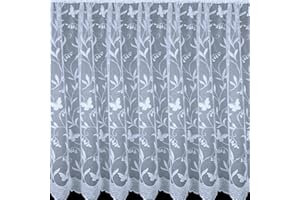 kellyuk 3 Metres Wide x 36" (91cm) Drop - Delilah Butterfly, Butterflies & Floral White Modern Quality Budget Net Curtain