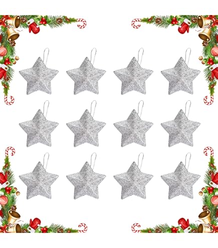 24 Decorazioni Natalizie Fiocchi Di Neve Con Fili Argento – Set Ornamenti Per Albero, Bianco E Glitter - 2