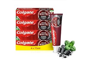 Colgate Tandkräm Max White Charcoal 4 x 75 ml – tandkräm med aktivt kol, tar bort upp till 100% av den ytliga missfärgningen