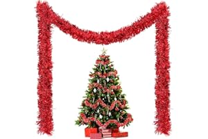 10 Stück x 2M Weihnachten Lametta Girlande, Lametta Girlande Weihnachtsgirlande, Glitzernd Gir-lande Weihnachten Innen-Und Außen für Weihnachtsbaum Weihnachtsfeier, Lametta Weihnachtsdekoration Rot