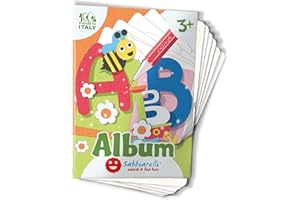 Sabbiarelli Sand-it For Fun - Álbum Las letras simpáticas A-L: 6 hojas pre-pegadas del Alfabeto A-L para colorear con la arena (arena no incluida), Adecuado para niños de años 3+