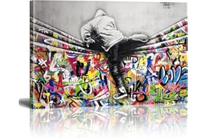 XINMEI ART Banksy Graffiti Street Art New World Tableau Impression sur Toile Tableau Pop Art Chambre Enfant Decoratifs Muraux Salon Moderne Decoration Murale (Avec cadre, 80x130cm)