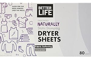 BETTERLIFE Better Life Natural Dryer Sheets, Unscented, 80 Count