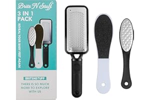 BRITS N STUFF 3 PCS Professional Pedicure Foot File for Hard Skin - Anti Rust Stainless Steel Callus Remover for Cracked Heels - Easy to Use & Anti Skid Design - Foot Care Tool for Dry and Dead Skin - BNS