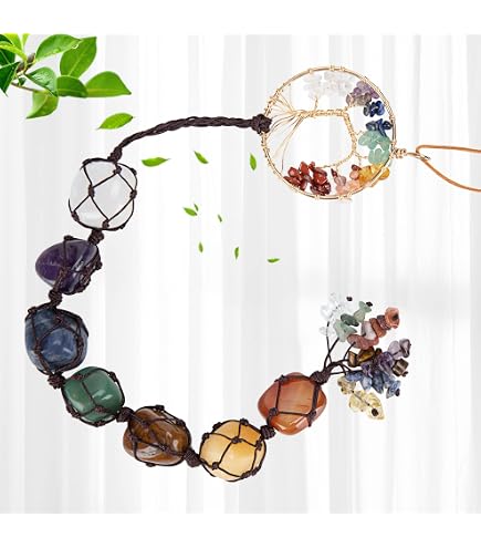 Albero Della Vita In Metallo Con Pietre 7 Chakra – Decorazione Pensile Per Auto O Casa – 26 Cm - 3
