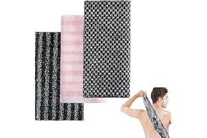 MXYZQDE 3 Stück Peeling Duschhandtuch,Rückenbürste African Net Sponge 25 * 100cm(9.84 * 39.37in) Peeling Handtuch Verwendet Für Körperpflege Duschpflege (Schwarzes Gitter,Schwarze Streifen,Rosa)