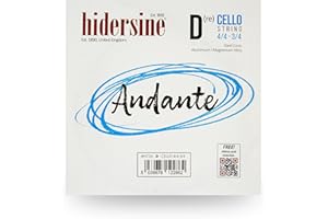 Hidersine Andante CELLO D - Cuerda para tamaño 4/4-3/4. Núcleo de acero, cuerda de aleación para mayor durabilidad y facilidad de tocar. Excelente tono y gran valor. Para estudiantes de violonchelo de
