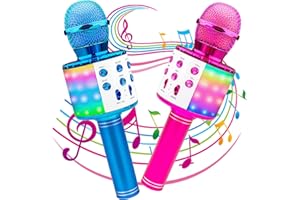 ICNOW Microfono Wireless Karaoke per Bambini, 2Pcs 5-in-1 Microfoni Karaoke Bluetooth con Luci a LED Giocattolo Regalo per Ragazzi Ragazze Adulti Famiglia Party