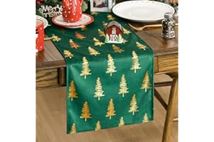 Artoid Mode Zielone sosny bożonarodzeniowy bieżnik na stół 33 x 230 cm, zima, brokat, metaliczna folia, świąteczna dekoracja stołu kuchennego, jadalni, na imprezę domową