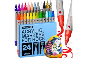 Artistro 24 Feutres Acryliques Double Pointe pour Tissu, Toile, Pierre, Verre, Bois, Papier, DIY - Marqueurs de Peinture