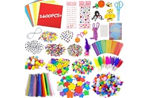 DONGQI Lavoretti Creativi per Bambini, DIY Art Craft Set, Lavoretti Bambini Kit Includere Pom poms, Scovolini, Bastoncino del Ghiacciolo, Piuma, Paillettes, Occhi Finti