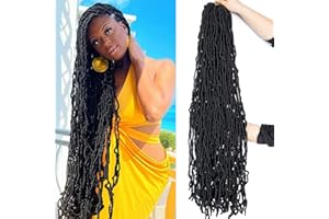 AINIMIU 36 Inch 6Packs New Soft Locs Crochet Hair Pre Looped Super Long Faux Locs Crochet Braids Curly Wavy Goddess Locs Dreadlocs Synthetic Hair For Black Women (36 inch, 1B)