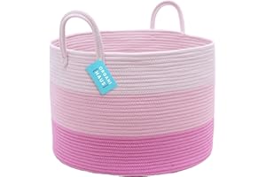 OrganiHaus Aufbewahrungskorb, Korb für Spielzeug, Wäschekorb Geflochten aus Baumwolle mit Griffen, Handtuchkorb für Badezimmer, Aufbewahrungskorb Geflochten für Wohnzimmer. 50x33cm. 3farbig Rosa