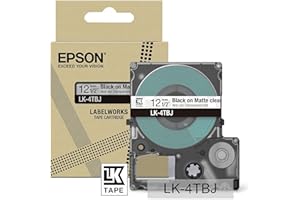 Epson Kaseta z etykietami, matowa taśma do opisywania LK-4TBJ czarna na przezroczystej, trwała taśma do drukarek etykiet Epson LabelWorks, odporna na wodę i zużycie, 8 m x 12 mm