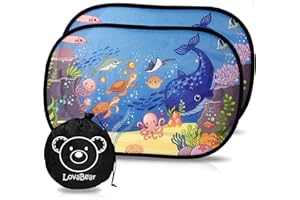 Lovabear Tendine Parasole Auto Bambini Statiche – Adesione Senza Ventose, 2 pezzi 51x31 cm, con Protezione Superiore ai Raggi UV e Calore (SunShield+) (Oceano)