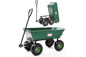 Izzy Hochleistungs-Kipp-Gartenwagen mit 75 l Fassungsvermögen und Luftreifen – 300 kg Tragkraft – Transportwagen für Holz, Erde, Torf, Blätter und Werkzeuge - 109 x 50 x 95 cm