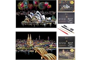 SiYear Scratch Paper Rainbow Painting Sketch, City Series Night Scene,Scratch Painting Creative Gift,Scratchboard for Adult and Kids with 4 Tools