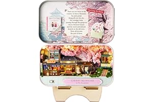 Spilay DIY Miniature Dollhouse Wooden Furniture Kit,Handmade Mini Iron Box theater Model,1:24 Scale Creative Doll House Toys for Lovers (Cherry Blossoms) Model Q07