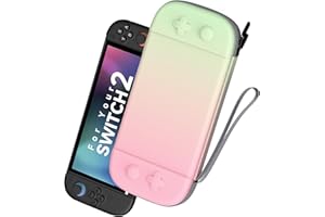 LXFEIFANTECH Slim Carrying Case Compatible with Nintendo Switch 2 2025, Hard Shell Travel Case with 12 Game Card Slots & Screen Protector Mat, Portable Hard Shell Storage Bag, Pink & Green