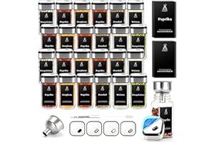 SIAZIH Cuadrado Giratorio Frascos De Vidrio Con Tapa Triple Calibre Giratorio 360°, 24 Bottes De Cristal, 120 ml Bottes Especias, Ideal Para Almacenaje Cocina Especias