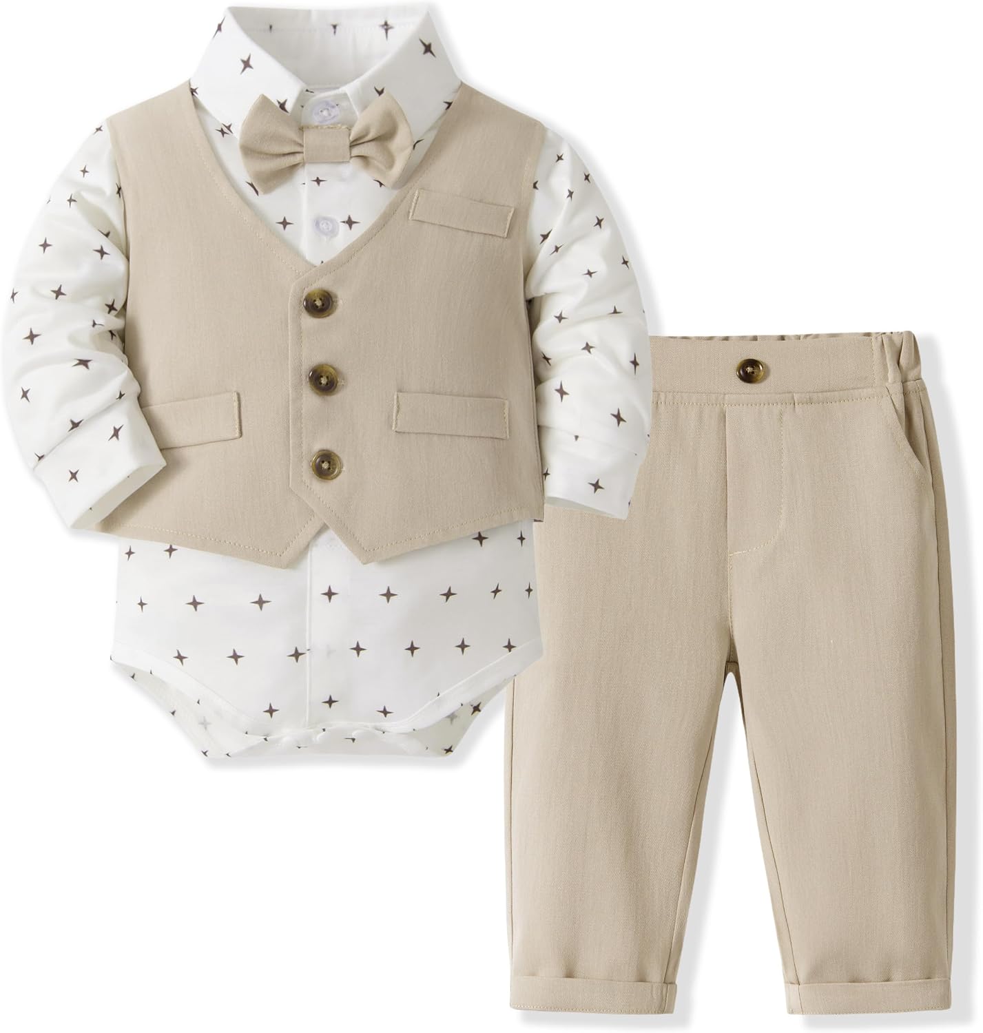 Volunboy Baby Boys Gentleman Suit, Toddler Formal Waistcoat Outfit Wedding Shirts + Vest +Bow Tie 4 PCS Set