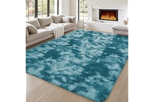 INSPIRE HOMEWARE Rugs Living Room 80x150 cm, Tie Dye Teal High Pile Plush Carpet for Hallway Runner - Non Slip Soft Fluffy Rug for Kids Room Bedside Rugs for Bedroom Modern Carpets for Dining Room