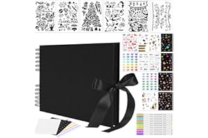 Bemece Album photo en papier de 80 pages pour scrapbooking, bricolage, album de scrapbooking fait à la main pour anniversaire, mariage, voyage, fête prénatale, noir…