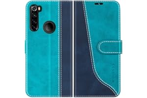 Mulbess Funda Móvil para Xiaomi Redmi Note 8 2019/2021, Funda de Cuero PU, Función de Soporte, Funda Tapa, Concha Interna de TPU, Elegante Azul Mint