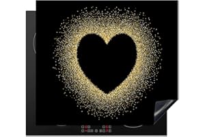 KitchenYeah© Copertura Tappetino Piano Induzione 60x52 cm Cucina Coprifornelli Protezione per Piano Induzione Cuore - Oro - Nero - Lusso
