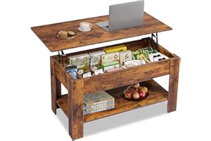 WLIVE Mesa de Sofá Centro con revistero, Mesa de Café elevable, Medidas: 100 cm (Largo) x 45/60cm (Alto) x 48 cm (Fondo) (Marrón Vintage)