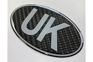 GELZ UK Car Oval 75mm CARBON FIBRE EFFECT Sticker/Decal - Retro - GLOSS DOMED GEL FINISH - Silver text on Carbon Fibre Effect Background