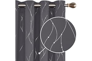 Deconovo Dot Line Decorative Super Soft Thermal Insulated Energy Saving Blackout Curtains for Living Room Dark Grey 66 x 90 Inch 2 Panels