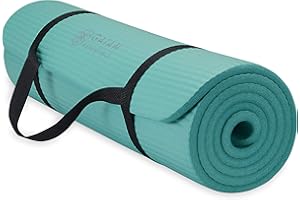 Gaiam Essentials Thick Yoga Mat Fitness & Exercise Mat with Easy-Cinch Yoga Mat Carrier Strap, 72"L x 24"W x 2/5 Inch Thick