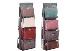 Winter Shore Handtaschen Aufbewahrung [2 Pack] - Faltbarer Kleiderschrank Organizer Hängend für Geldbörsen & Handtaschen - Mit 8 Durchsichtigen Kunststofffächern & Galvanisiertem Schwerlasthaken