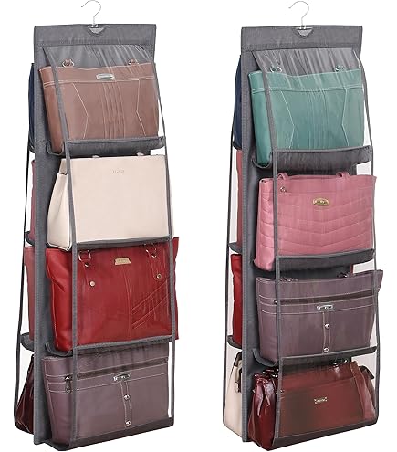 AARAINBOW Hangende portemonnee organizer, 8 zakken, kast tas organizer, vrouwen handtas houder, 44,9L x 13,5W, C-lichtgrijs