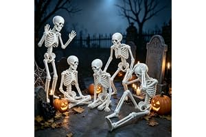 KUKUTrue® 5 Pack Halloween Skelett 40cm Upphängningsbara | Halloween Dekorationer, Realistiskt Rörligt Skelett för Fest Spökh