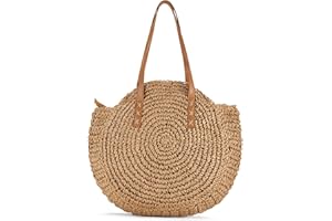 Woodland Leathers Women's Straw Shoulder Bag, Medium & Large Summer Beach Tote with Zipper, Durable Leather Handles, Women Holiday Shoulder Bag with Versatile Styles and Colours