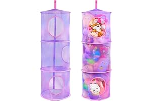 Beinou 2 Pièces Filet de Rangement Suspendu en Maille 3 Niveaux, Panier de Rangement Pliable Animaux Peluche Jouet Suspendus Enfant Chambre à Coucher