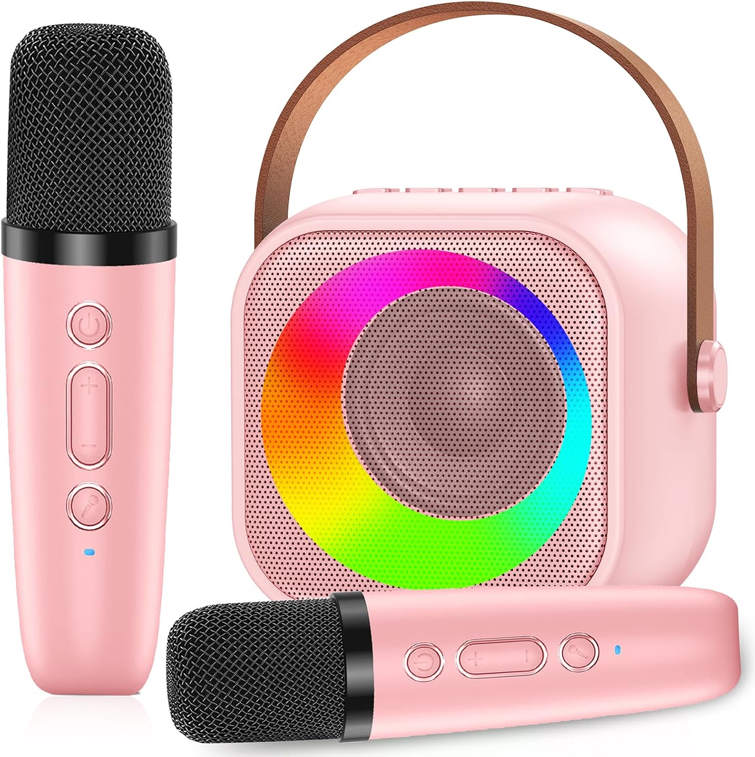 Karaoke Niños con 2 Microfono Inalambricos, Portátil Microfono Niños con Luces LED, Máquina de Karaoke Bluetooth Regalos para Niñas Juguete Fiestas de Familiares