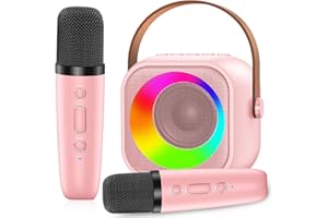 MicQutr Macchina Karaoke con 2 Microfono, Karaoke Portatile Bambini con Altoparlante Bluetooth, Microfoni Wireless Giocattolo Elettronico per Cantare, Regalo Bambina per Party, Compleanni, Feste