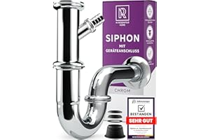 M. ROSENFELD HOME Sifone universale per lavabo e lavabo con attacco per dispositivi – Montaggio semplice + altezza regolabile + tubo di scarico standard 1 1/4" + rosetta da parete + manicotto in gomma per sifone