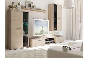 ‎KUECHEN-PREISBOMBE Kuechen-preisbombe TOP Wohnwand Salsa Anbauwand Wohnkombi Wohnzimmer Sonoma Eiche matt + schwarz