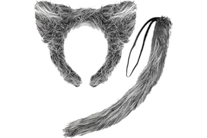Bofeiya 2PCS Wolf Costume Set Includes Wolf Ears Headband and Tail, Wolf Costume Accessories for Halloween Party Cosplay Supplies