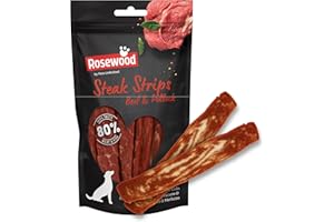 Rosewood Steak Strips for Dogs - Made with Beef and Pollock, Grain Free Chews, High Protein Dog Treats, By Pets Unlimited (100g)